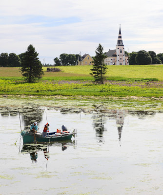 Oyster fishers with St. Patrick's church